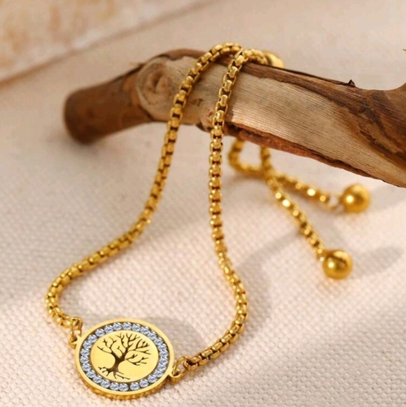 18K gold plated Stainless Steel Bracelet‎ With Exquisite Tree Of Life for women - Picture 2 of 4